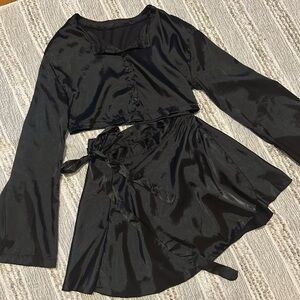 Chic Black Satin Two-Piece Set